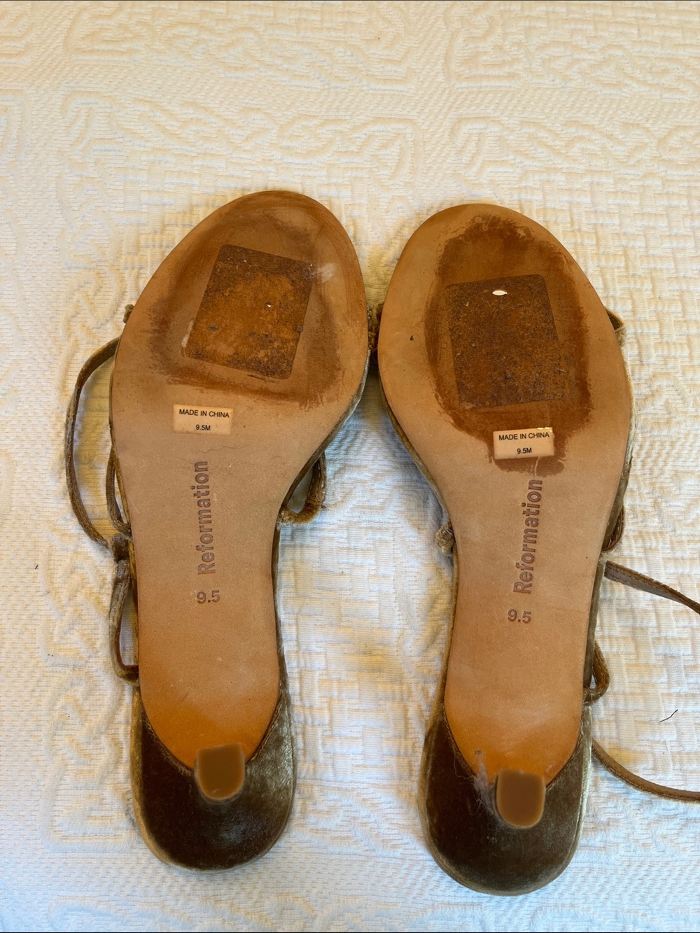 Reformation Gold Velvet Strappy Heels - Picture 6 of 6